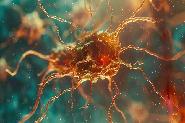 Neurons with illuminated connections representing synaptic activity in the brain