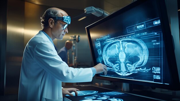 Neurosurgeon consulting via TV screen