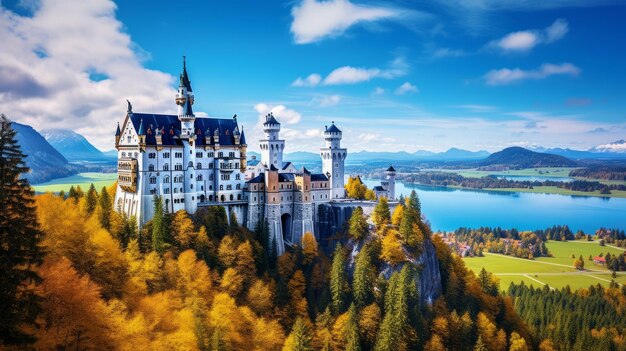 Photo neuschwanstein castle a rococo masterpiece in vibrant color gradients