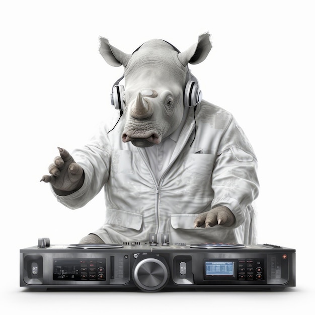 Neushoorn Deejay Op Witte Achtergrond