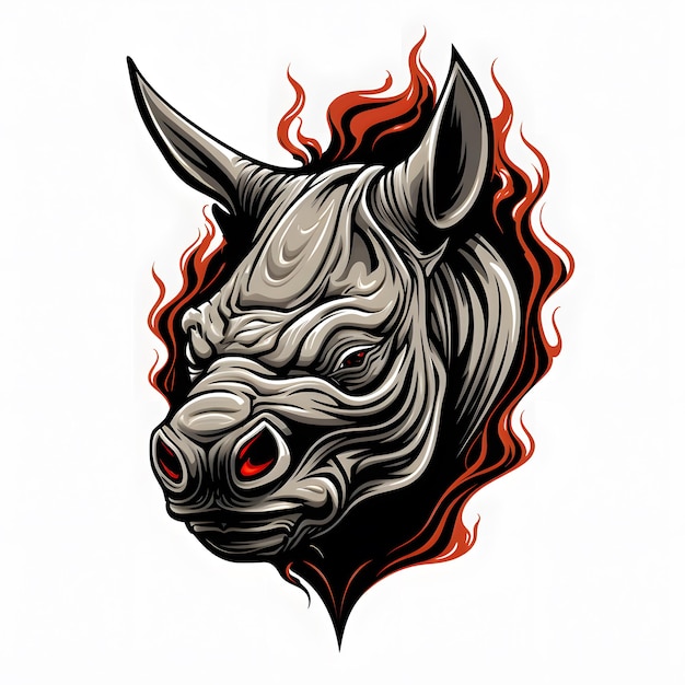 neushoorn hoofd tshirt tattoo ontwerp donkere kunst illustratie geïsoleerd op wit