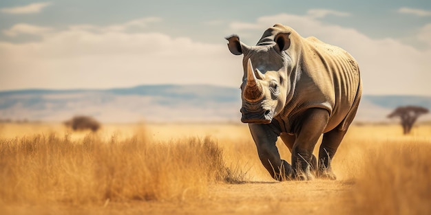 Neushoorn in zijn savannehabitat