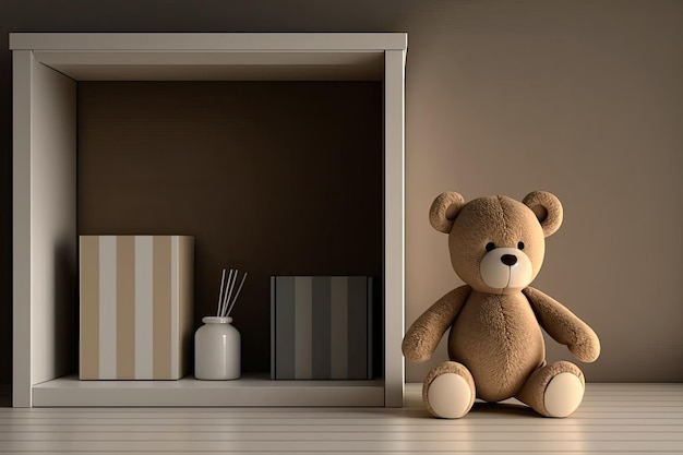 Neutral brown bedroom Digital product mockup perspective table background Boys or genderneutral room