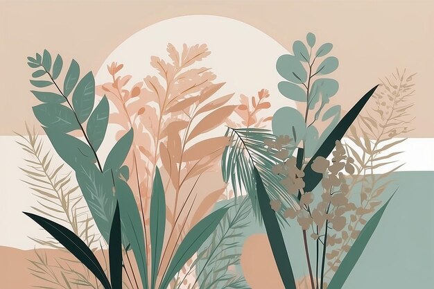 Neutral minimal background in pastel colors with plants elementsVector for social media stories and post