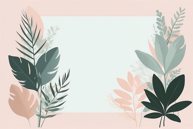 Neutral minimal background in pastel colors with plants elementsVector for social media