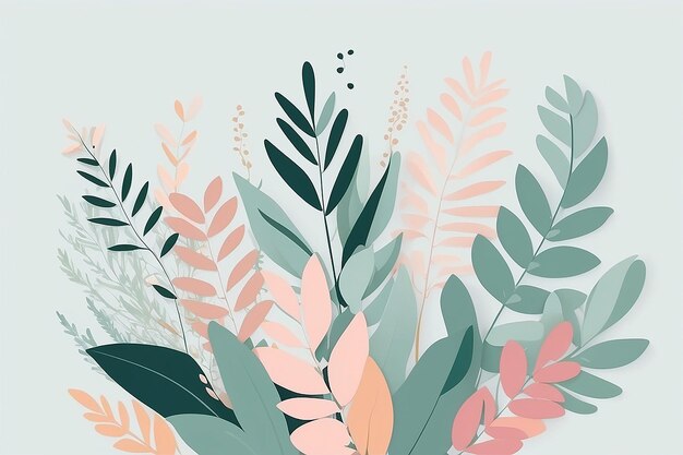 Neutral minimal background in pastel colors with plants elementsVector for social media