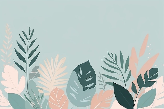 Neutral minimal background in pastel colors with plants elementsVector for social media