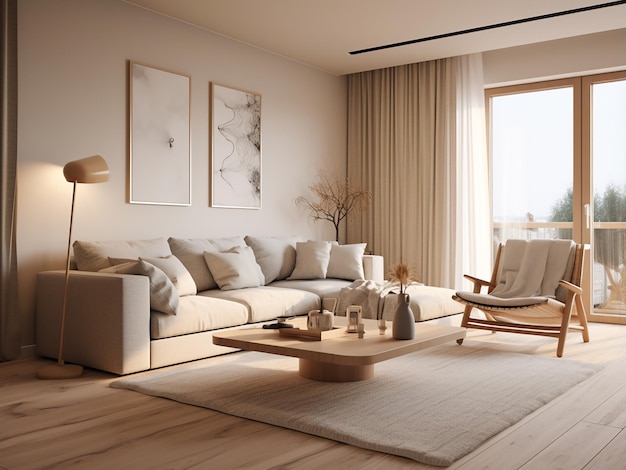 Neutral tones define this Appartment beige interior AI Generation