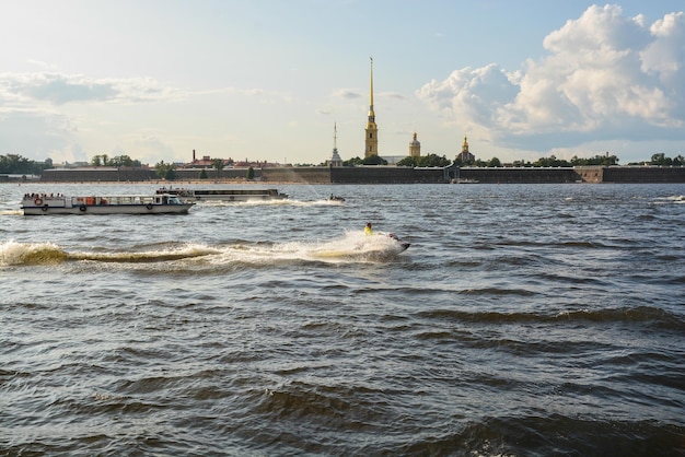 Neva embankment and Peter and Paul fortress in St Petersburg