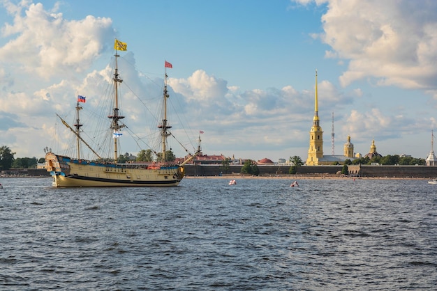 Neva embankment and Peter and Paul fortress in St Petersburg