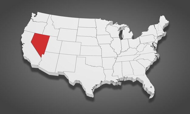 Nevada State Highlighted on the United States of America 3D map 3D Illustration