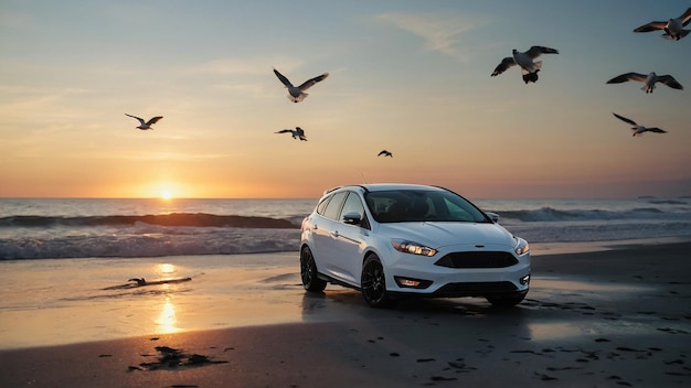 Nevada USA 25 December 2018 Ford Fusion Silver color on the mountain background