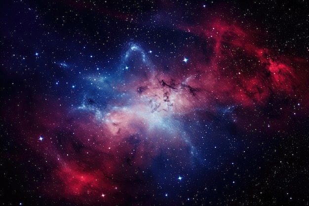 Nevel en sterrenstelsels in de ruimte Elementen van deze afbeelding geleverd door NASA gedetailleerd beeld van een melkwegstelsel met een verbluffende reeks levendige rode en blauwe kleuren The Milky Way AI Generated
