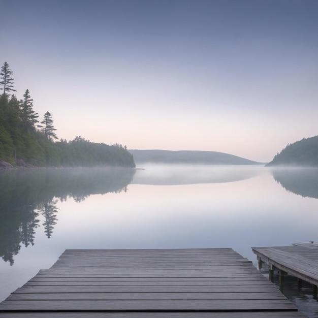 Foto nevelige ochtend op het meer in het bos prachtig landschap