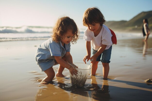 Foto neven en nichten die samen tijd doorbrengen op het strand.
