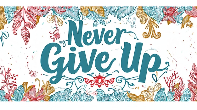 Photo never give up in a whimsical handdrawn font with uplifting doodles and illustrations hd handd