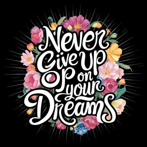 Photo a never give up on your dreams vibrant floral vector illustration tshirt design