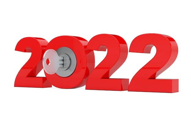 흰색 바탕에 키가 있는 새로운 2022년 기호. 3d 렌더링