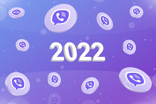 Nuovo anno 2022 con icone di social network viber intorno a 3d