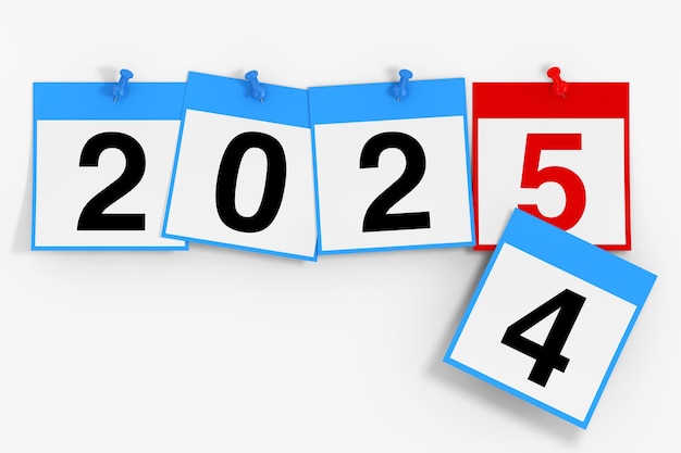 New 2025 Year Start Concept Calendar Sheets with 2025 New Year Sign 3d Rendering