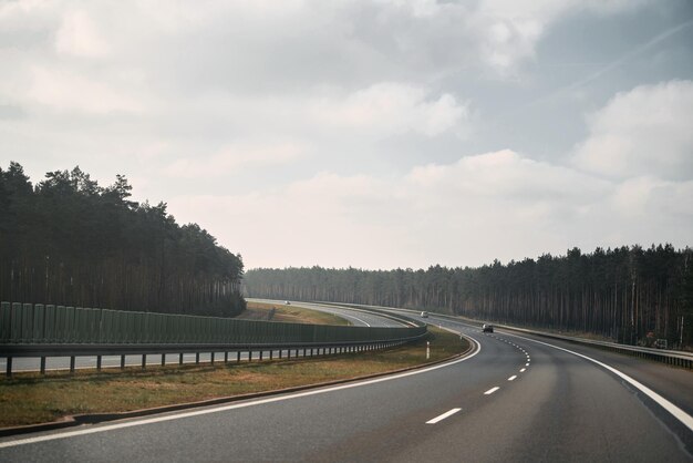 New A1 highway in Poland The autostrada A1 officially named Amber Highway View from the car on a road