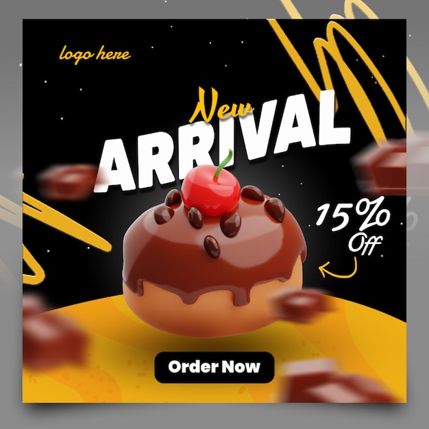 New arrival chocolate cake social media banner post design template