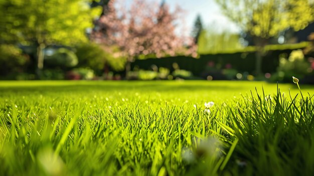 Photo new backyard lawn in sunlight