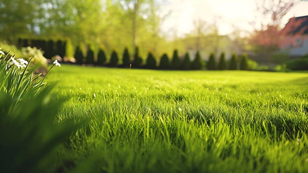 new backyard lawn in sunlight