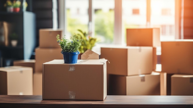 New Beginnings Real Estate Agent Handing Over House Keys in an Empty Room with Boxes