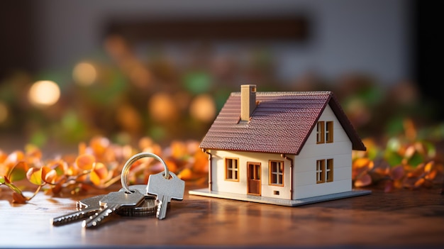 New Beginnings with House Miniature and Shiny Keys Homeownership Concept