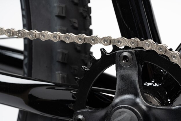 Photo new bicycle chain part close up view