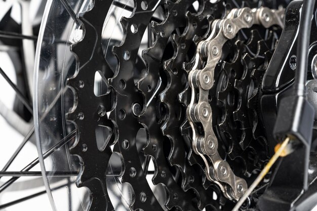 Photo new bicycle chain part close up view