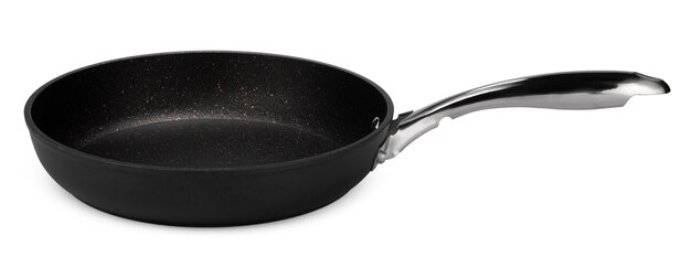 New black clean frying pan isolated on white