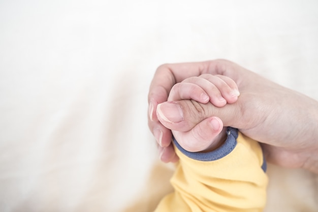 New Born Baby hand hold finger of mom