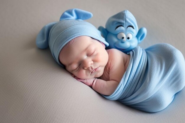 new born infant asleep in the blanket