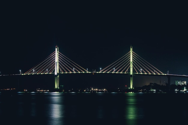 The new bridge at night with the lights on