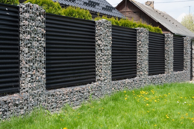 New build gabions fence. gabion fence.