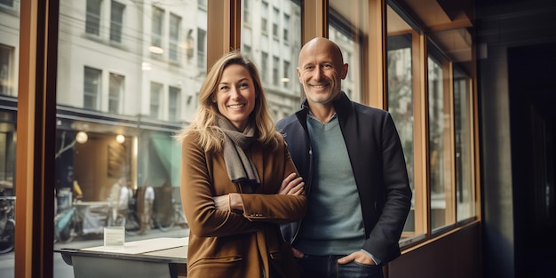 New business owners at the empty office window