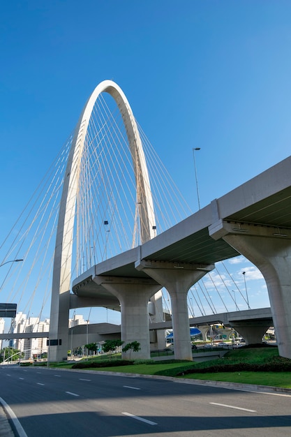 New cable-stayed bridge in Sao Jose dos Campos, known as the Innovation Arch. vertical view