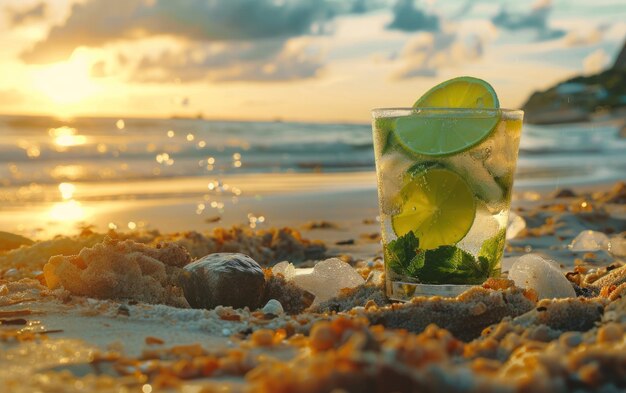 Photo the new caipirinha featuring fresh lime juice on the beach