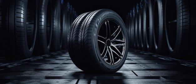 어두운 배경 자동차 부품 광고에 대한 새로운 자동차 타이어