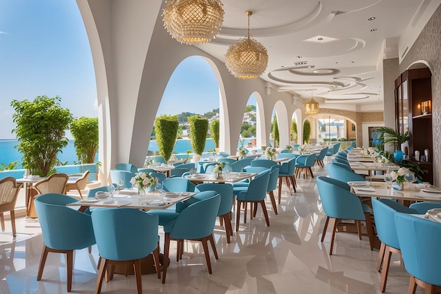 Новый и чистый роскошный ресторан в европейском стиле, роскошный отель amara dolce vita
