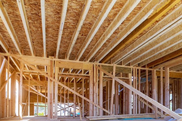 New construction of beam construction house framed the ground up