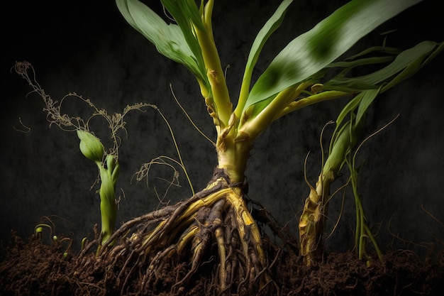 New corn roots in the shoots