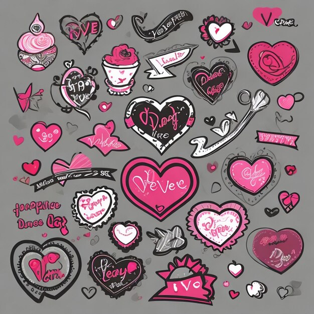 New doodle valentines day element collection