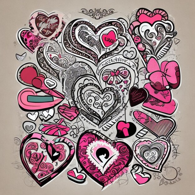 New doodle valentines day element collection