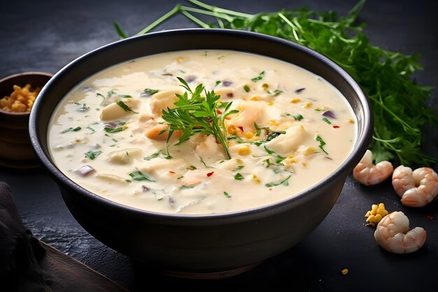 New England Dish Creamy Calm Chowder with clams potatoes and herbs Ai Generated