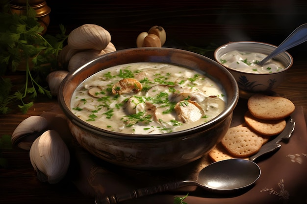 New England Dish Creamy Calm Chowder with clams potatoes and herbs Ai Generated