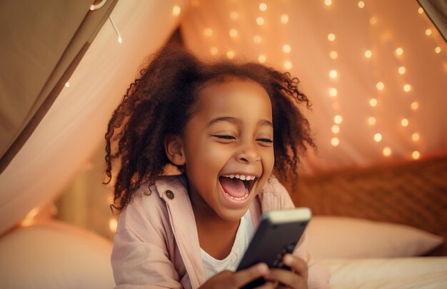 New Generation Alpha Kid Using Smartphone in Bed Gen Alpha Digital Native Child Alone with Phone