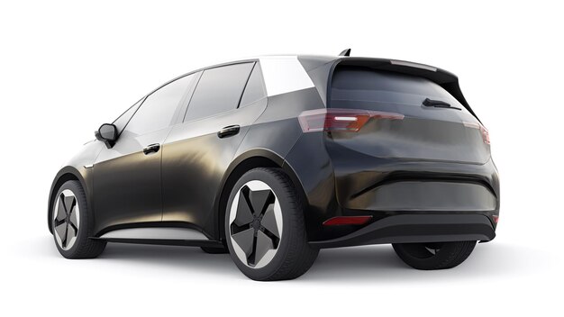 New generation black electric city hatchback car with extended range 3d illustration